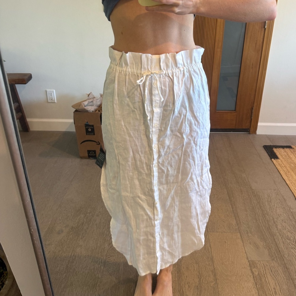 NWT Faithfull the Brand White Button-Down Midi Skirt